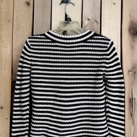 Talbots Petite Sm. Striped Cardigan Black White Cotton Pockets Classic Layering - Picture 4 of 7